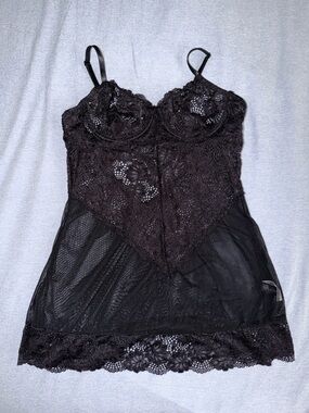 Delicate Black Lace & Mesh Chemise - Women Intimates